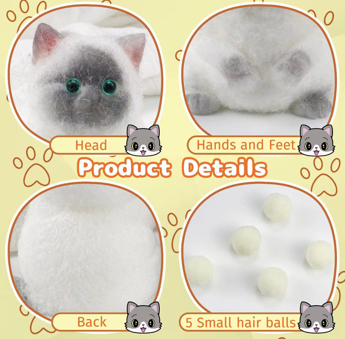 Handmade Fluffy Cat Squishy Fidget Toy- Soft Kawaii Stress Relief
