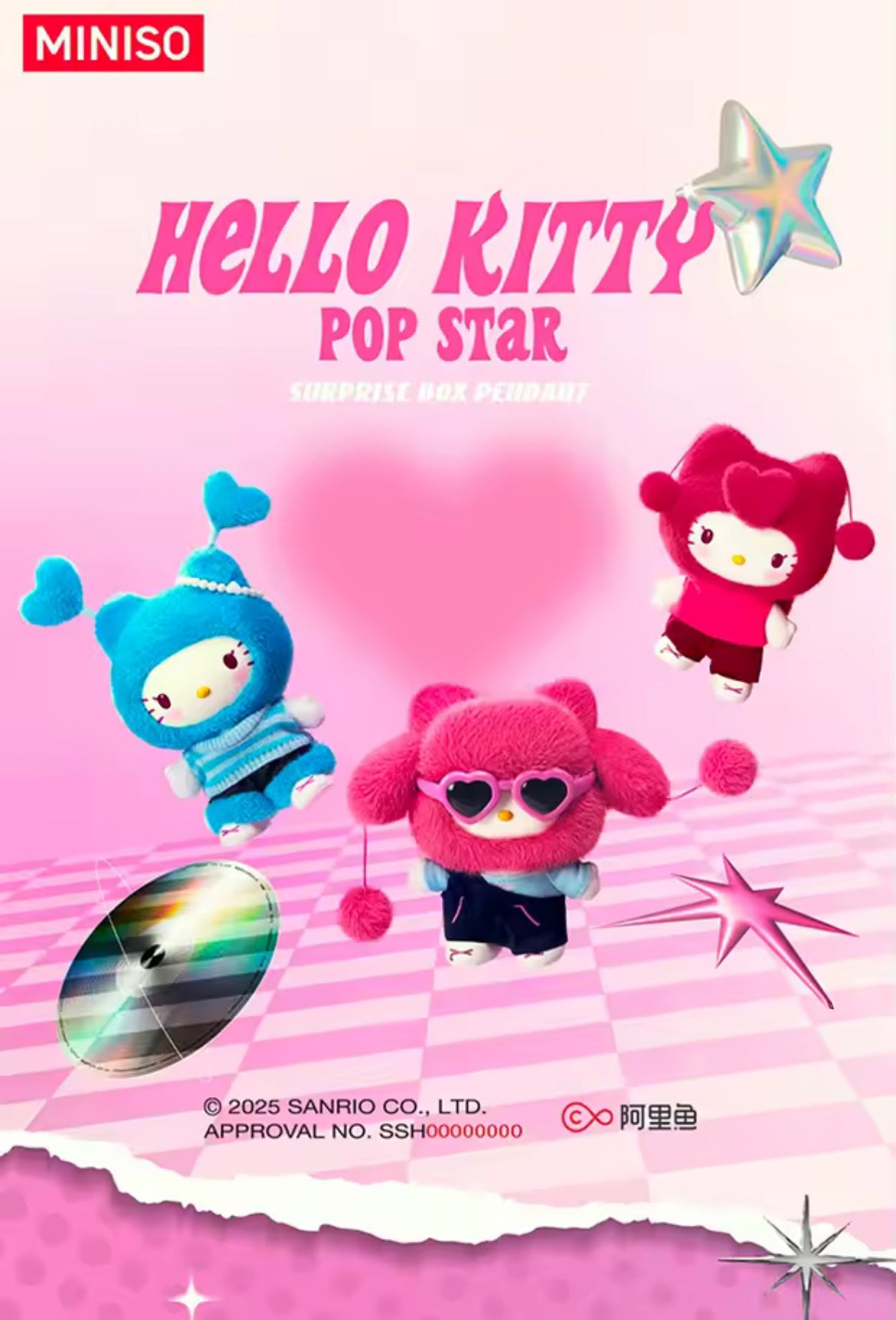 MINISO Hello Kitty Pop Star Blind Box Plush Keychain – Mystery Collectible